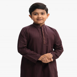 Chocolate Brown Cotton Jacquard Kids Panjabi