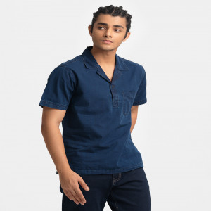 Blue Cotton Chambray Casual Shirt