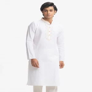 White Jacquard Semi Fit Panjabi