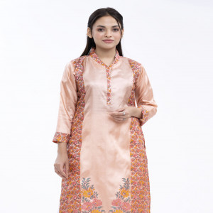Peach Silk Straight-Cut Kameez