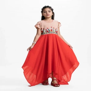 Red Georgette Elongated Frock