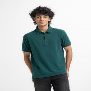 Green Cotton Pique Polo