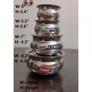 4 Pieces Hari Set Hari / Patil / Deski With Lid - SS Hari with Lid -Silver