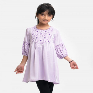 Purple Georgette A-line Kids Tunic