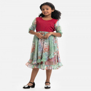 Green Georgette Layered Party Frock