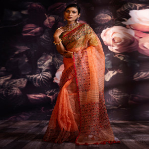 Orange Exclusive Muslin Silk Saree