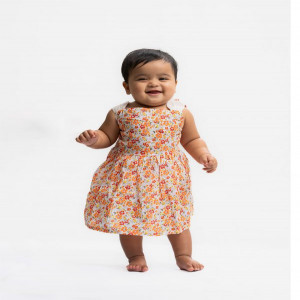 White & Orange Cotton A-line Frock