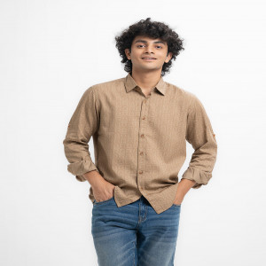 Brown Cotton Long Sleeve Casual Shirt