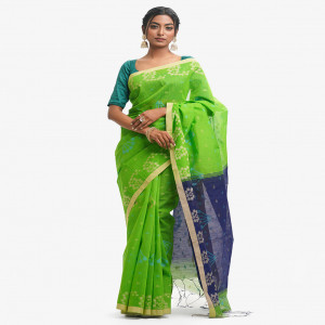Coral Peach Cotton Printed Saree