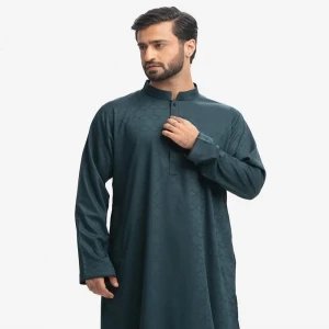 Green Bamboo Jacquard Semi Fitted Panjabi