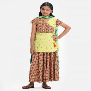 Green Viscose Retro-wrap Ghagra Choli