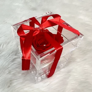 Red Rose Pro Max In An Acrylic Box With Ribbon And Pearl
