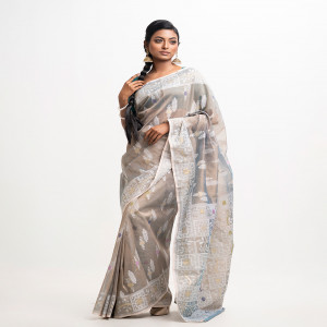 Gray Half-silk Saree