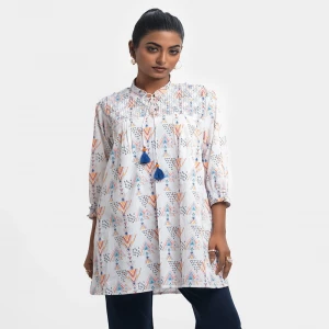 White Georgette High-neck Tunic