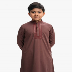 Dark Brown Jacquard Kids Panjabi