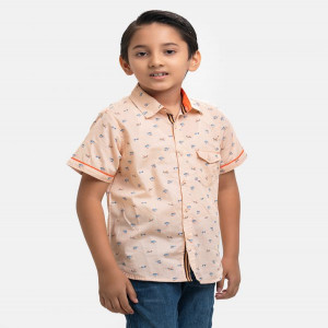 Peach Brown cotton Sort Sleeve Casual Shirt