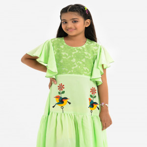 Green Crepe A-line Frock