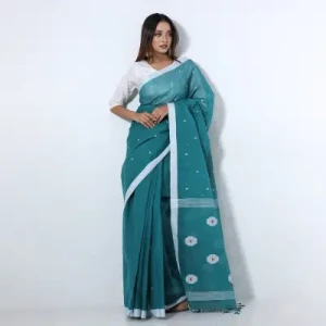 Teal Green Cotton Saree
