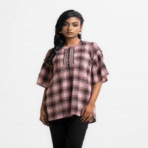 Pink Georgette Check Woven Top