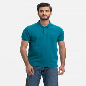 Blue Cotton Bubble Knit Polo