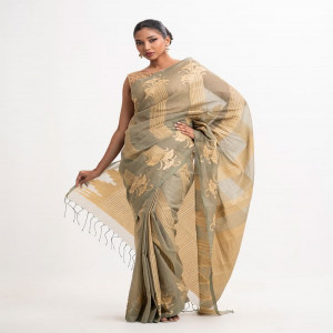 Olive Green Cotton Saree