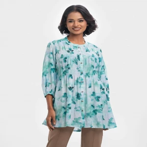 Blue Cotton-blend A-line Tunic