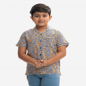 Printed Viscose Kids Cuban Collar Shirt