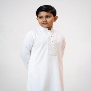 White Cotton Jacquard Panjabi