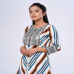 Ivory Georgette and Satin A-line Tunic with Shrug