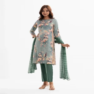 Green Jacquard Straight Salwar Kameez