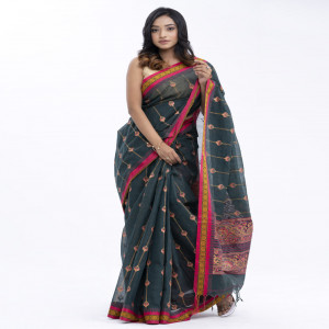 Bottle Green Cotton Saree