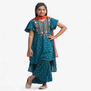 Teal Viscose Sharara Salwar Kameez
