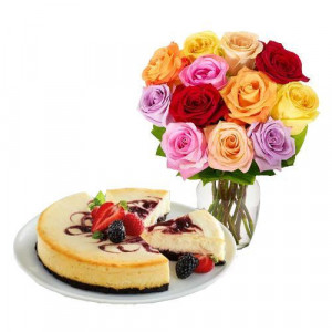 12-mix-roses-with-berry-chocolate-cheesecake