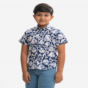 Blue Cotton  Kids Casual Shirt