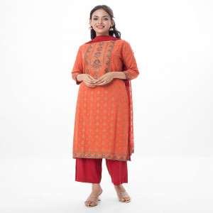Orange and Red Viscose Salwar Kameez