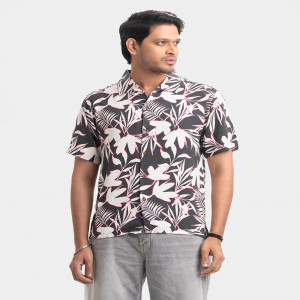 Black Viscose Twill Short Sleeve Casual Shirt