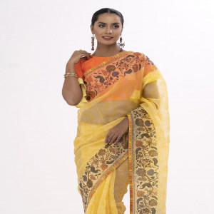 Yellow Exclusive Muslin Saree