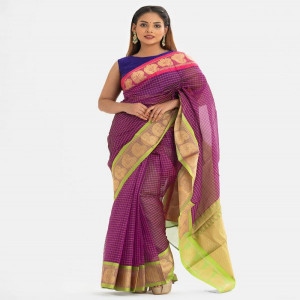 Multi-Color Half-Silk Check Saree