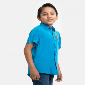 Blue  Viscose Sort Sleeve Casual Shirt