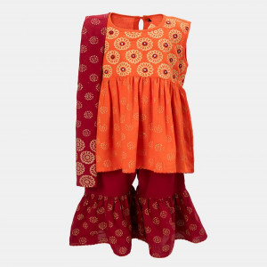 Orange Cotton Sharara Salwar Kameez