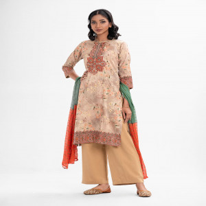 Beige Jacquard Straight Salwar Kameez