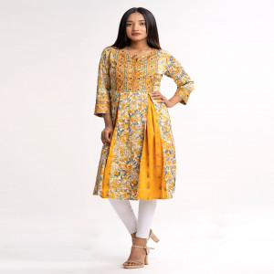 Yellow Satin A-line Long Tunic