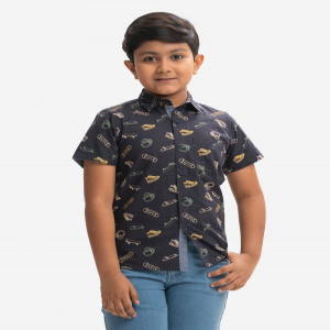Black Cotton Printed Shirt