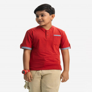 Red Cotton Henley T-shirt