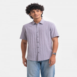 Purple Jacquard Rayon Short Sleeve Casual Shirt