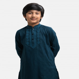 Teal Cotton Kids Panjabi