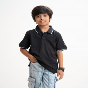 Black Cotton Modal Knit Polo