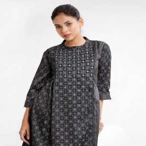Black Crepe A-line Kameez