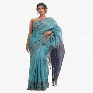 Purple & Blue Half-silk Saree