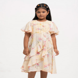 Yellow Sequined Chiffon Frock